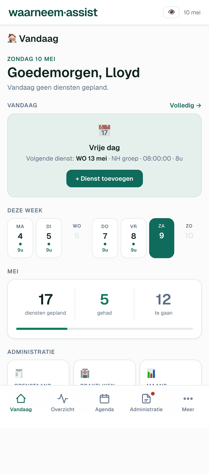 WaarneemAssist mobiel — Vandaag overzicht